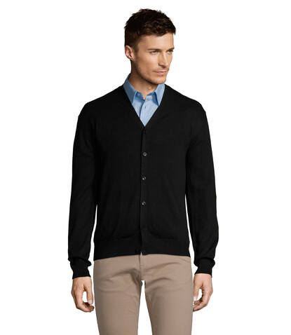GOLDEN MEN V-NECK CARDIGAN - Schwarz bedrucken, Art.-Nr. S90011-BK-S GOLDEN MEN V-NECK CARDIGAN - Schwarz bedrucken, Art.-Nr. S90011-BK-S