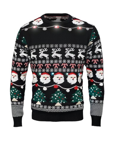 Weihnachts-LED-Pullover L/XL - Schwarz bedrucken, Art.-Nr. CX1554-03