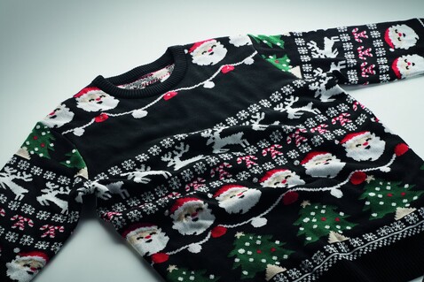 Weihnachts-LED-Pullover L/XL - Schwarz bedrucken, Art.-Nr. CX1554-03