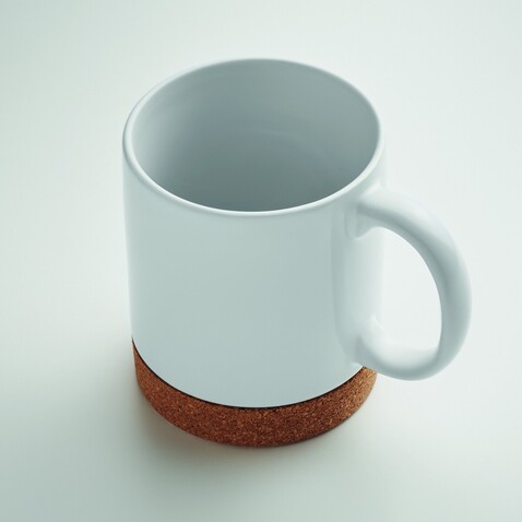 Keramikbecher Subli mit Kork - Weiß bedrucken, Art.-Nr. MO2102-06 Keramikbecher Subli mit Kork - Weiß bedrucken, Art.-Nr. MO2102-06