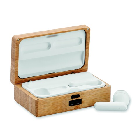 TWS 5.3 wireless Ohrhörer-Set - Holz bedrucken, Art.-Nr. MO2303-40