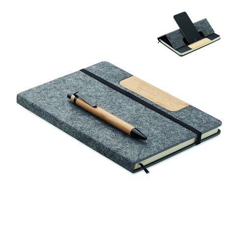 DIN A5 RPET Notizbuch-Set - Steingrau bedrucken, Art.-Nr. MO2390-15 DIN A5 RPET Notizbuch-Set - Steingrau bedrucken, Art.-Nr. MO2390-15