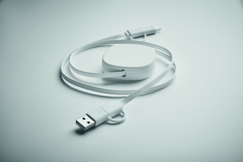 Einziehbares Ladekabel 60W - Weiß bedrucken, Art.-Nr. MO2425-06 Einziehbares Ladekabel 60W - Weiß bedrucken, Art.-Nr. MO2425-06