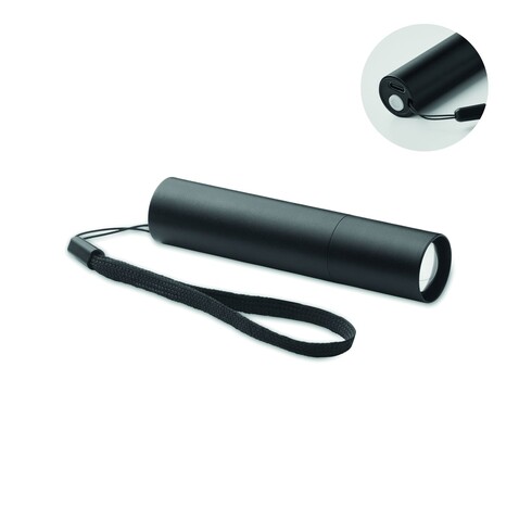 Wiederaufladbare Taschenlampe - Schwarz bedrucken, Art.-Nr. MO2461-03