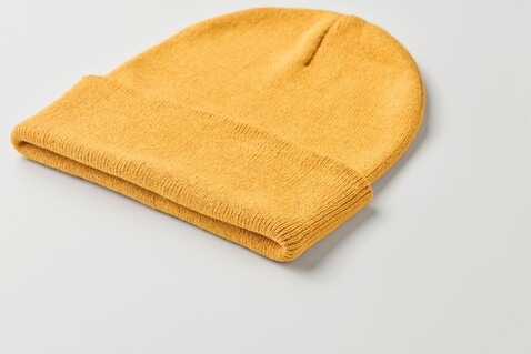 Beanie mit Bündchen - Gelb bedrucken, Art.-Nr. MO2705-08 Beanie mit Bündchen - Gelb bedrucken, Art.-Nr. MO2705-08