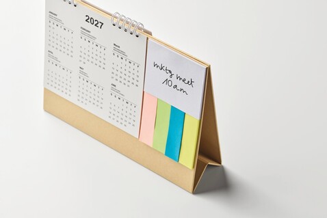 Tischkalender mit Memoblock - Beige bedrucken, Art.-Nr. MO2756-13 Tischkalender mit Memoblock - Beige bedrucken, Art.-Nr. MO2756-13