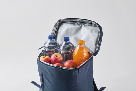 Kühlrucksack 600D RPET - Blau bedrucken, Art.-Nr. MO2971-04