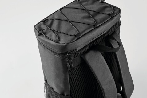 Kühlrucksack 600D RPET - Schwarz bedrucken, Art.-Nr. MO2971-03
