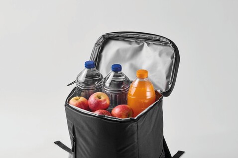 Kühlrucksack 600D RPET - Schwarz bedrucken, Art.-Nr. MO2971-03