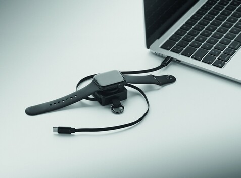 Einziehbares 100W-Typ-C-Kabel - Schwarz bedrucken, Art.-Nr. MO3145-03