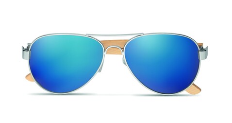 Sonnenbrille Bambus - Blau bedrucken, Art.-Nr. MO6450-04