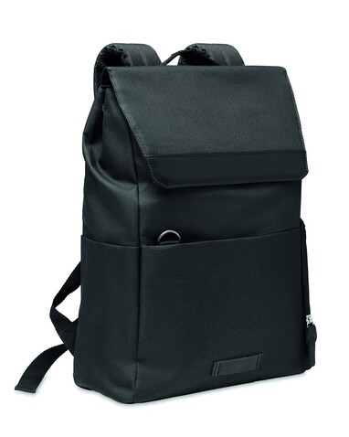 Laptop-Rucksack 600D RPET - Schwarz bedrucken, Art.-Nr. MO6464-03
