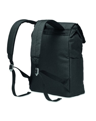 Laptop-Rucksack 600D RPET - Schwarz bedrucken, Art.-Nr. MO6464-03