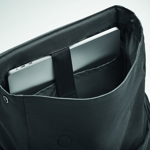 Laptop-Rucksack 600D RPET - Schwarz bedrucken, Art.-Nr. MO6464-03