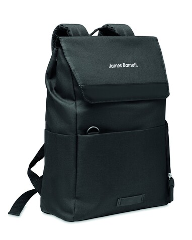 Laptop-Rucksack 600D RPET - Schwarz bedrucken, Art.-Nr. MO6464-03