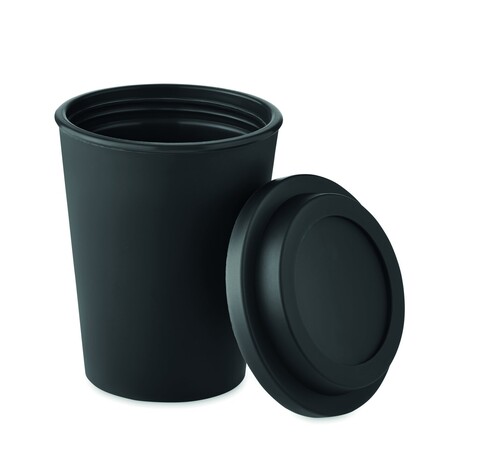 Doppelwandiger Becher PP 300ml - Schwarz bedrucken, Art.-Nr. MO6583-03