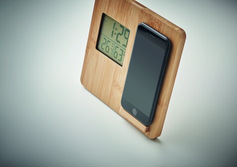 Tischuhr mit Ladestation - Holz bedrucken, Art.-Nr. MO6665-40