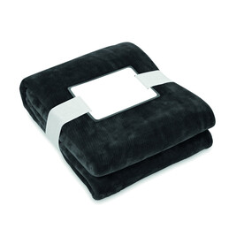 RPET-Flanell Fleece-Decke - Schwarz bedrucken, Art.-Nr. MO6804-03