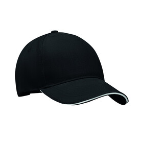 Baseball cap 5 panels 260g/m² - Weiß/schwarz bedrucken, Art.-Nr. MO6875-33