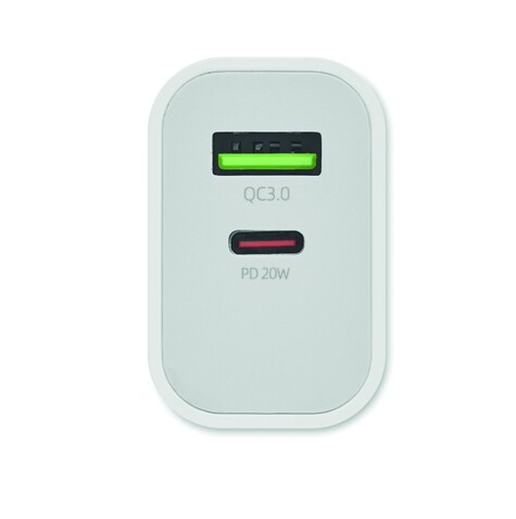 18W 2-Port USB-Ladegerät EU-Ste - Weiß bedrucken, Art.-Nr. MO6879-06