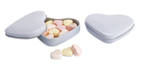 Herzdose mit Bonbons - Weiß bedrucken, Art.-Nr. MO7234-06 Herzdose mit Bonbons - Weiß bedrucken, Art.-Nr. MO7234-06