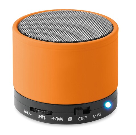 Wireless Lautsprecher, rund - Orange bedrucken, Art.-Nr. MO8726-10 Wireless Lautsprecher, rund - Orange bedrucken, Art.-Nr. MO8726-10