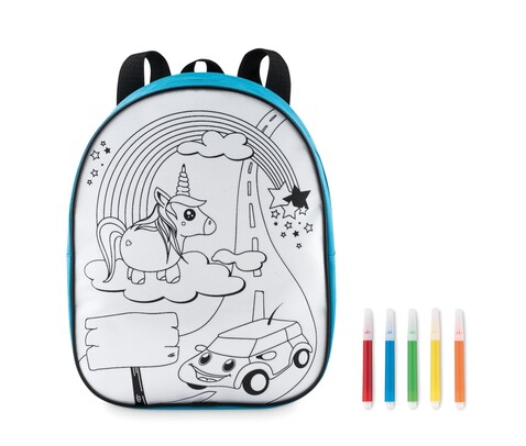 Rucksack mit 5 Filzstiften - Türkis bedrucken, Art.-Nr. MO9207-12 Rucksack mit 5 Filzstiften - Türkis bedrucken, Art.-Nr. MO9207-12