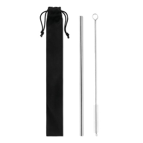 Edelstahl Trinkhalme-Set - Mattsilber bedrucken, Art.-Nr. MO9602-16