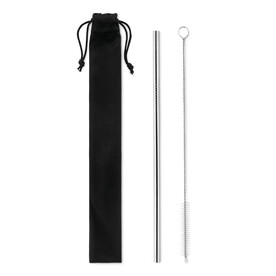 Edelstahl Trinkhalme-Set - Mattsilber bedrucken, Art.-Nr. MO9602-16