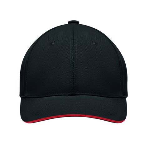 Baseball cap 6 panels 270g/m² - Schwarz/Rot bedrucken, Art.-Nr. MO9643-83