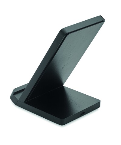 Draadloze bamboe oplaadstation - Schwarz bedrucken, Art.-Nr. MO9692-03