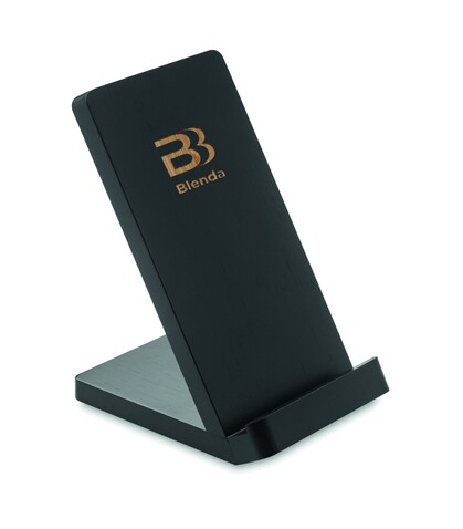 Draadloze bamboe oplaadstation - Schwarz bedrucken, Art.-Nr. MO9692-03