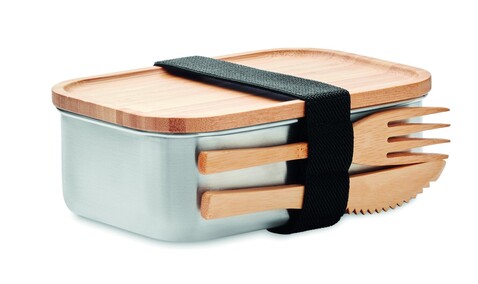 Lunchbox Edelstahl 600ml - Holz bedrucken, Art.-Nr. MO9967-40