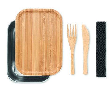 Lunchbox Edelstahl 600ml - Holz bedrucken, Art.-Nr. MO9967-40