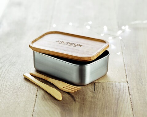 Lunchbox Edelstahl 600ml - Holz bedrucken, Art.-Nr. MO9967-40