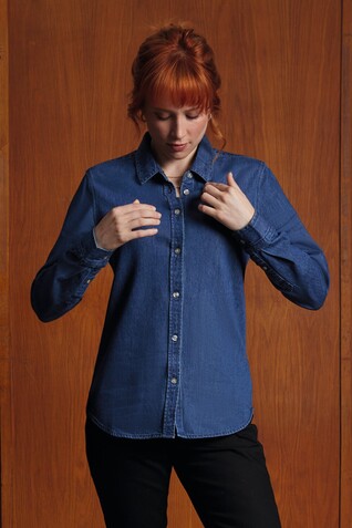 BENNETT WOMEN DENIM SHIRT - Light Oxford bedrucken, Art.-Nr. N04797-LO-S