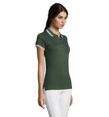 PASADENA Damen Polo 200g - Forest Green/White bedrucken, Art.-Nr. S00578-FE-M