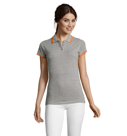 PASADENA Damen Polo 200g - Melange Grau/Orange bedrucken, Art.-Nr. S00578-MO-XXL