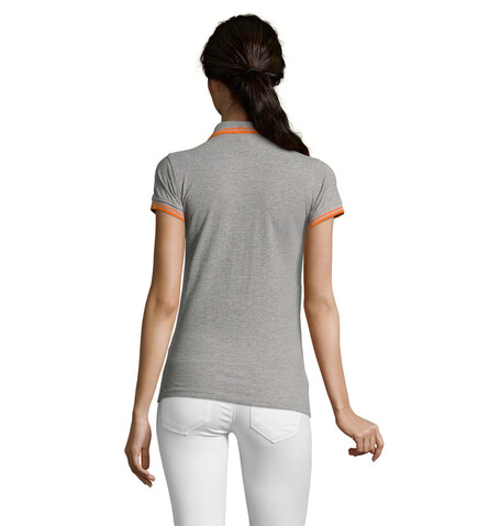 PASADENA Damen Polo 200g - Melange Grau/Orange bedrucken, Art.-Nr. S00578-MO-XXL