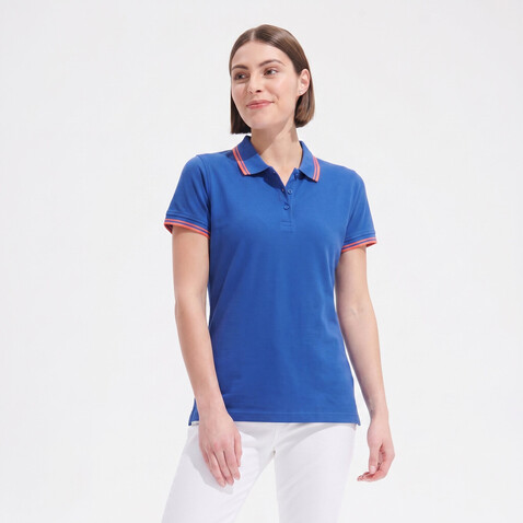 PASADENA Damen Polo 200g - Königsblau/Weiß bedrucken, Art.-Nr. S00578-RW-S PASADENA Damen Polo 200g - Königsblau/Weiß bedrucken, Art.-Nr. S00578-RW-S
