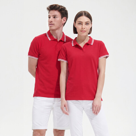 PASADENA Damen Polo 200g - Rot / Weiß bedrucken, Art.-Nr. S00578-RE-S PASADENA Damen Polo 200g - Rot / Weiß bedrucken, Art.-Nr. S00578-RE-S