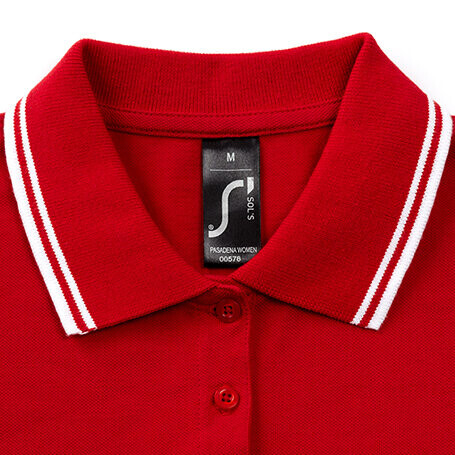 PASADENA Damen Polo 200g - Rot / Weiß bedrucken, Art.-Nr. S00578-RE-S PASADENA Damen Polo 200g - Rot / Weiß bedrucken, Art.-Nr. S00578-RE-S