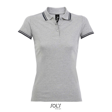 PASADENA Damen Polo 200g - Grey Melange/ French Navy bedrucken, Art.-Nr. S00578-GF-XL