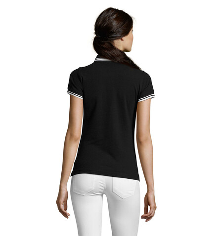 PASADENA Damen Polo 200g - Schwarz / Weiß bedrucken, Art.-Nr. S00578-BC-S