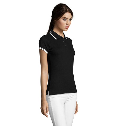 PASADENA Damen Polo 200g - Schwarz / Weiß bedrucken, Art.-Nr. S00578-BC-S