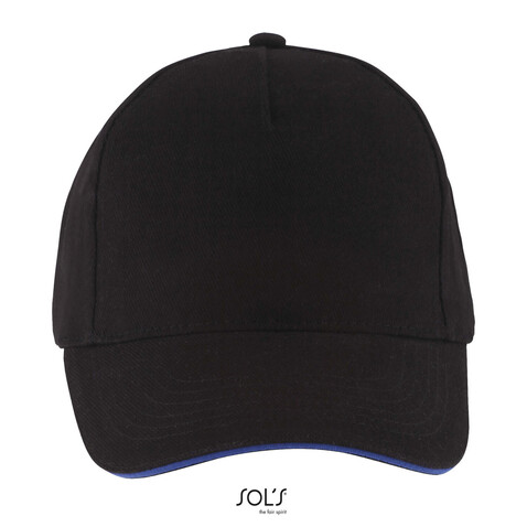 LONG BEACH FIVE PANEL CAP - Black/Royal bedrucken, Art.-Nr. S00594-JN-M LONG BEACH FIVE PANEL CAP - Black/Royal bedrucken, Art.-Nr. S00594-JN-M