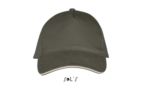 LONG BEACH FIVE PANEL CAP - Army/Beige bedrucken, Art.-Nr. S00594-AE-M LONG BEACH FIVE PANEL CAP - Army/Beige bedrucken, Art.-Nr. S00594-AE-M