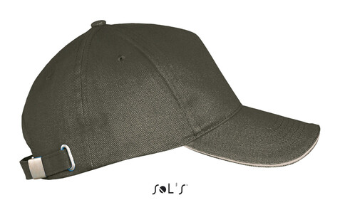 LONG BEACH FIVE PANEL CAP - Army/Beige bedrucken, Art.-Nr. S00594-AE-M LONG BEACH FIVE PANEL CAP - Army/Beige bedrucken, Art.-Nr. S00594-AE-M
