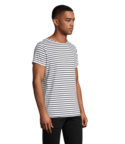 MILES HERREN T-SHIRT 150g - Weiß/Marine bedrucken, Art.-Nr. S01398-NW-L MILES HERREN T-SHIRT 150g - Weiß/Marine bedrucken, Art.-Nr. S01398-NW-L