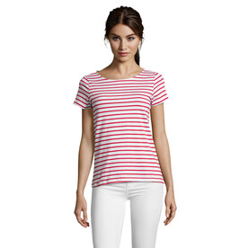 MILES DAMEN T-SHIRT 150g - Weiß / Rot bedrucken, Art.-Nr. S01399-WR-XXL